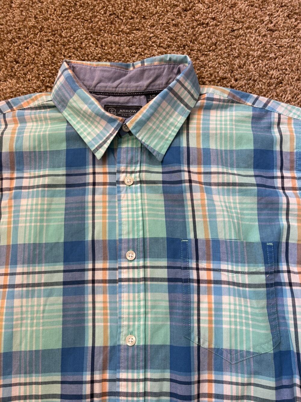 Arrow USA 1851 Plaid Short Sleeve Button Up Shirt Mens Size Large